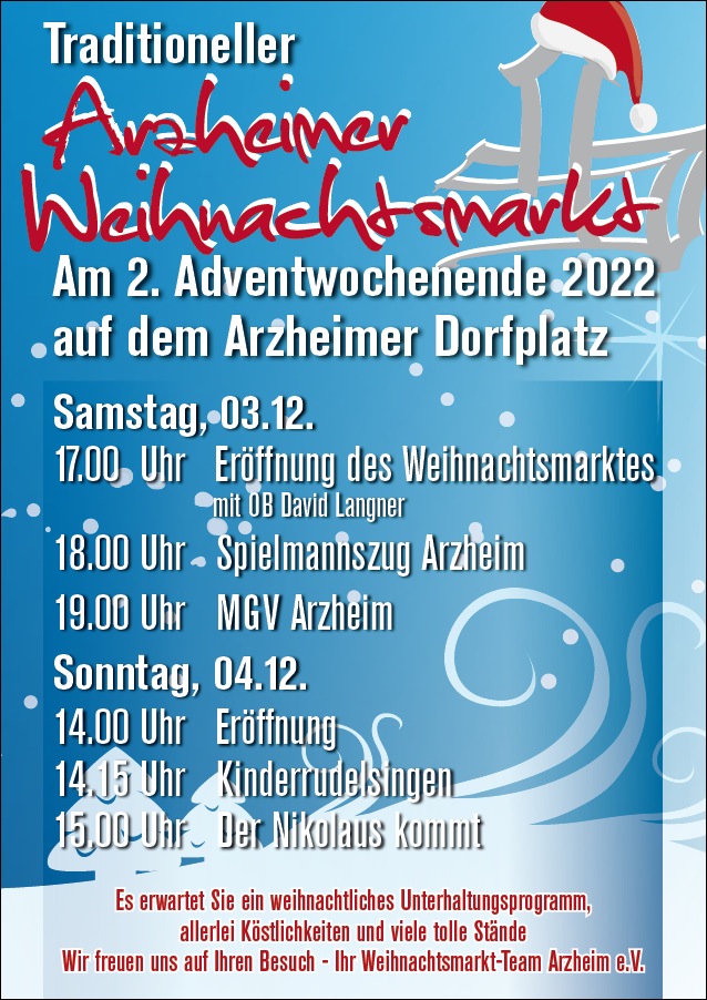 Plakat mit dem Programm des Arzheimer Weihnachtsmarktes 2022